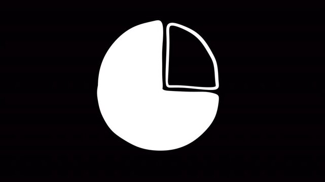 Hand-drawn style 2D animated pie chart on black background. The white outline forms complete circle, with one small, precise slice filled with solid white to emphasize specific data point