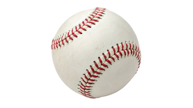 Classic white baseball ball with red stitching leather texture isolated on transparent background