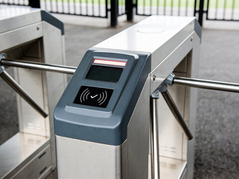 Generic Stadium Ticket Reader and Entrance Barrier with Checkmark Indicator