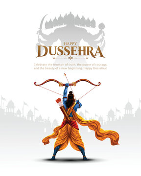 creative Happy Dussehra festival of India. of Lord Rama killing Ravana.white abstract vector illustration design
