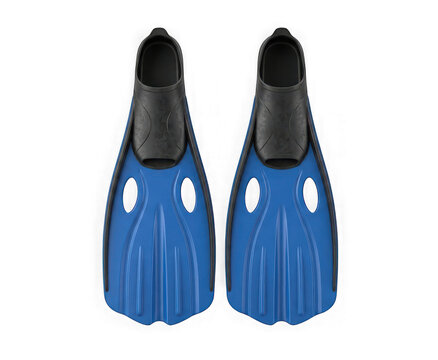 Pair of blue swimming fins isolated on transparent background