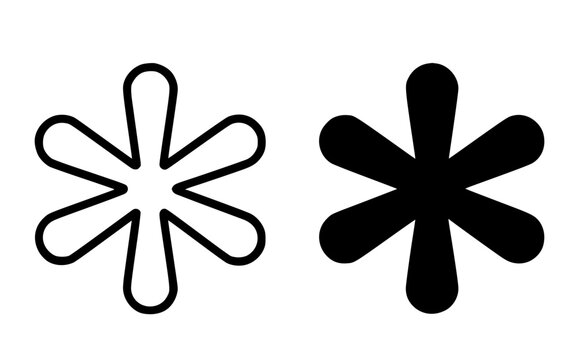 Vector illustration of an asterisk icon in outline and silhouette styles, for app UI/UX design
