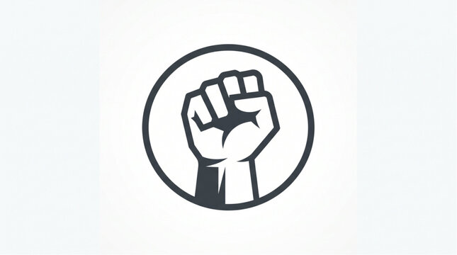 Raised clenched fist business icon logo with power solidarity protest symbol. Red black white flat minimalist vector for freedom, revolution, strength unity and social justice branding. Isolated on wh