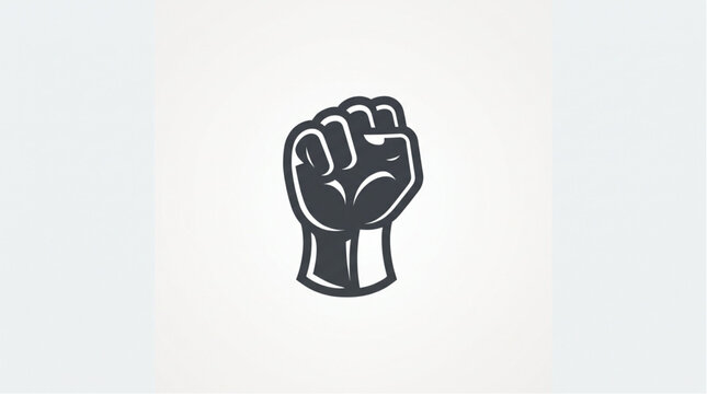 Raised clenched fist business icon logo with power solidarity protest symbol. Red black white flat minimalist vector for freedom, revolution, strength unity and social justice branding. Isolated on wh