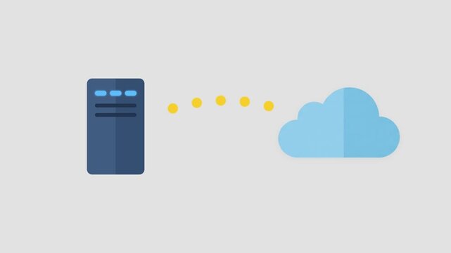 Server data transfer to cloud computing network flat animation 4K video