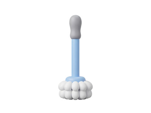 Modern blue and grey toilet brush with white silicone bristles isolated on white background, cleaning tool design object