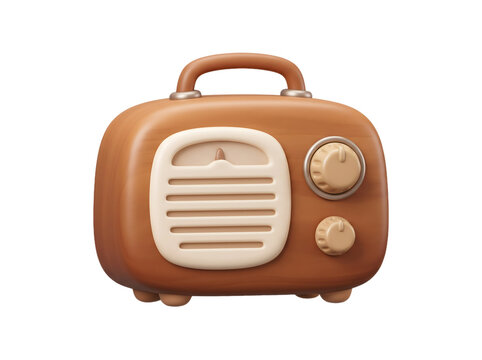 Cute 3D Rendered Vintage Retro Wooden Radio Receiver Isolated on White Background for Audio Broadcast and Music Design