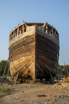 Riveted wooden bow of a large ship, Mandvi, India