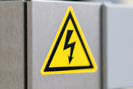 The Electrical Panel with High Voltage Warning Sign in Industrial Setting