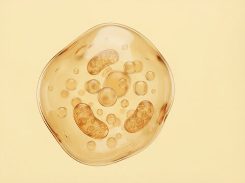 3D Rendering of A Translucent Cell With Organelles Inside