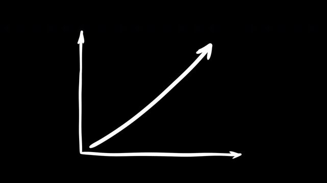 Hand drawn linear growth chart animation with diagonal arrow on black background