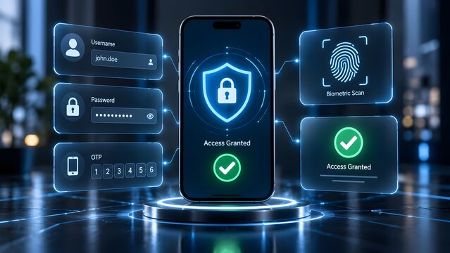 Smartphone Security Access Granted With Biometric And OTP Verification