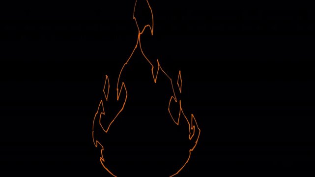 2D line art fire animation burning in a fixed position with dynamic flame movement. Seamless loop featuring a transparent alpha channel background (RGB+Alpha) for video overlay and motion graphics.