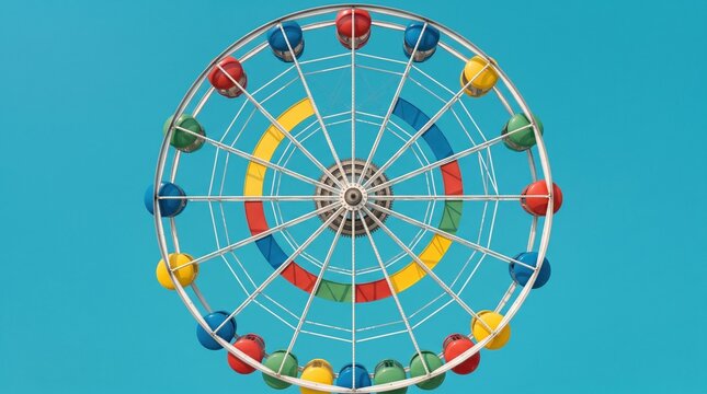 Colorful Ferris wheel against clear blue sky