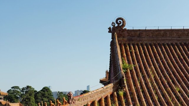 Close-up of traditional tiled roof at Zhaoling Tomb