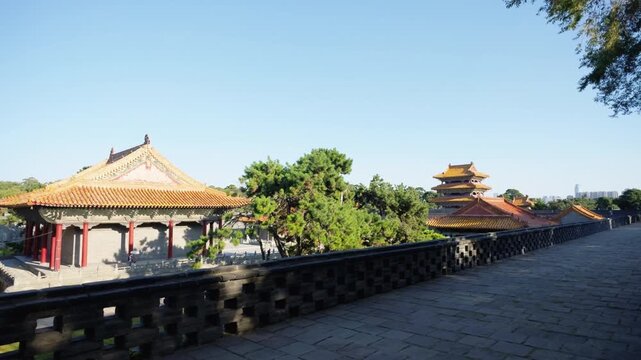 Elevated view of historic halls and stone walkway at Zhaoling Tomb