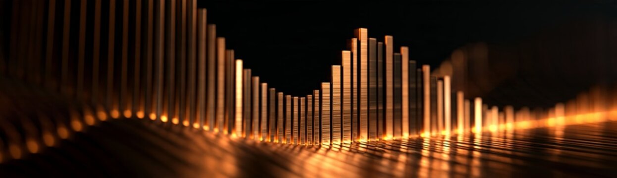 Golden vertical bar chart data visualization showing economic trends and financial statistics