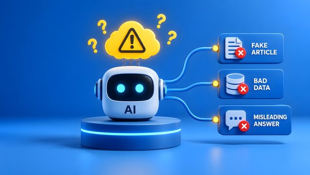 AI Hallucination and Misleading Data Error Concept with Cute Robot