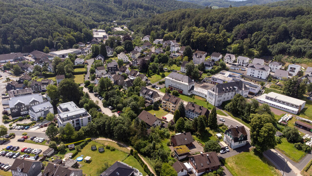 Aerial view of the old town freundenberg in North Rhine-Westphalia , Germany.