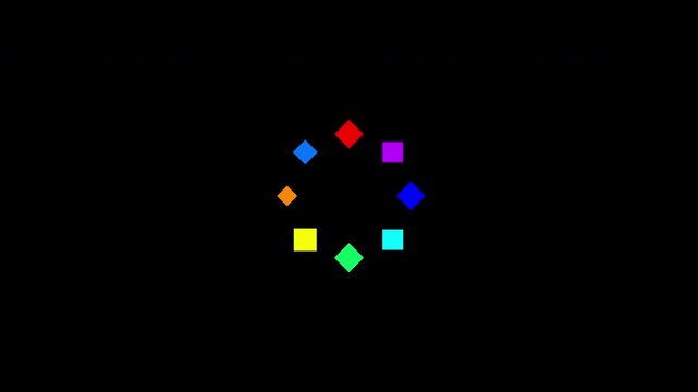 Loading Animation 5 Rectangle Cube Shape Colorful Scale Up Rotate Loop Transparent Background. Perfect For UI or Overlay Video Element.
