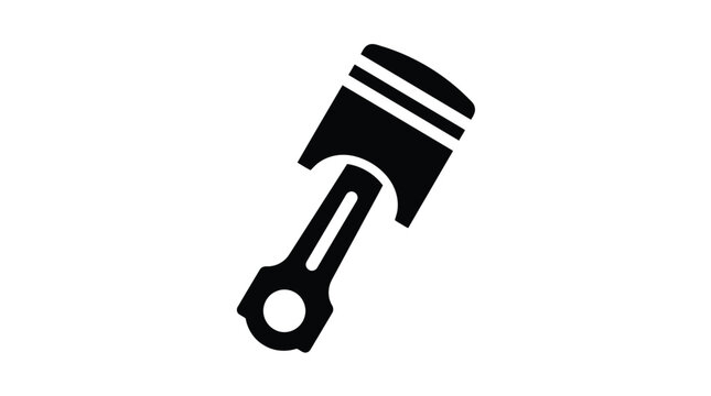 Detailed vector graphic illustration showcasing a car engine piston with connecting rod in bold black silhouette style