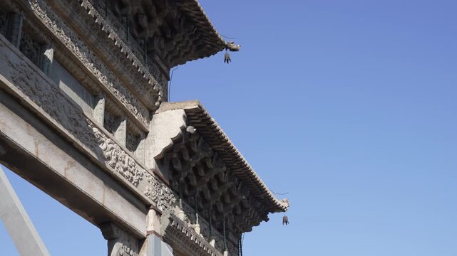 Low angle view of traditional stone archway at Zhaoling Tomb