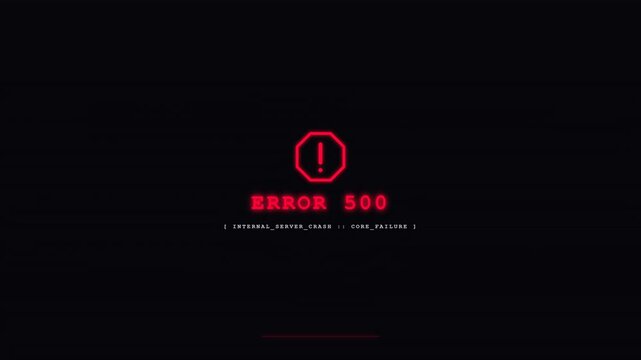 Red Neon Error 500 Internal Server Crash Core Failure Animation.