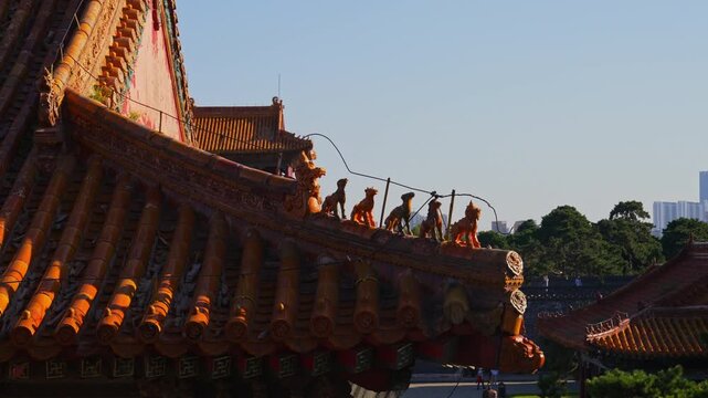 Roof ridge guardian figurines at Zhaoling Tomb