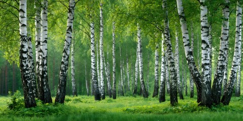 Obraz premium Birch forest in summer with green foliage