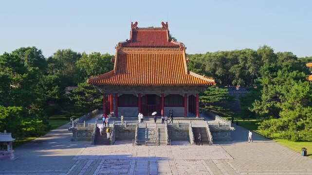 Frontal elevated view of main hall at Zhaoling Tomb