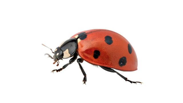 Small red ladybug insect beetle with black spots macro wildlife isolated on transparent background