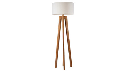Modern minimalist wooden tripod floor lamp home office interior lighting isolated on transparent background © Rosie Rogers
