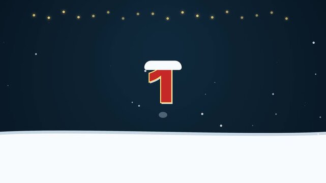Elegant Christmas countdown animation from five to one with falling snow, snowy numbers, festive winter atmosphere, and a Happy Christmas greeting reveal. Suitable for holiday promotions, seasonal gre