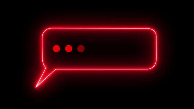 Neon red speech bubble loading animation with typing indicator on black background, chat message notification