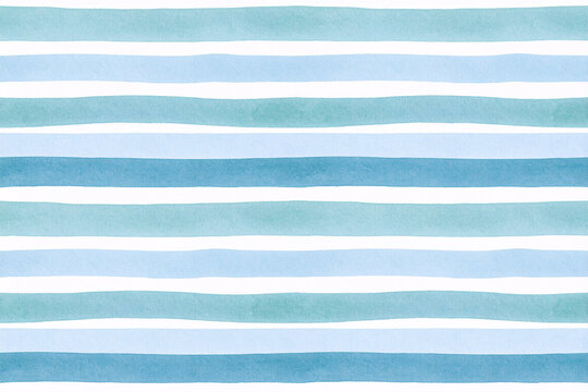 Watercolor stripe seamless pattern. Watercolour hand drawn striped texture on white background.