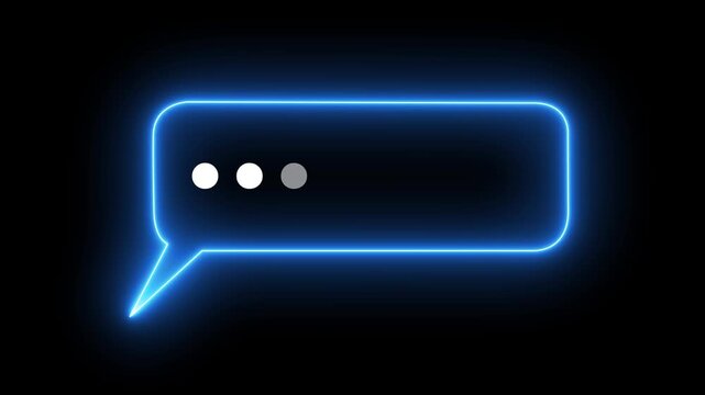Neon blue glowing speech bubble with animated typing dots for messaging and communication concepts chat