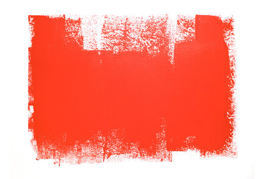 Texture of red color paint from roller on white, Paint roller marks on a white wall.