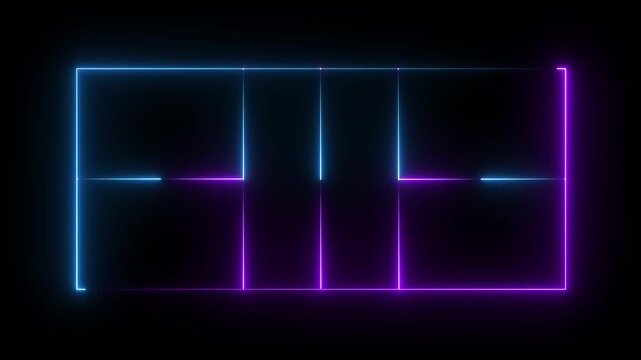 Neon glowing rectangular frame animation with pulsing blue and purple light borders rectangle