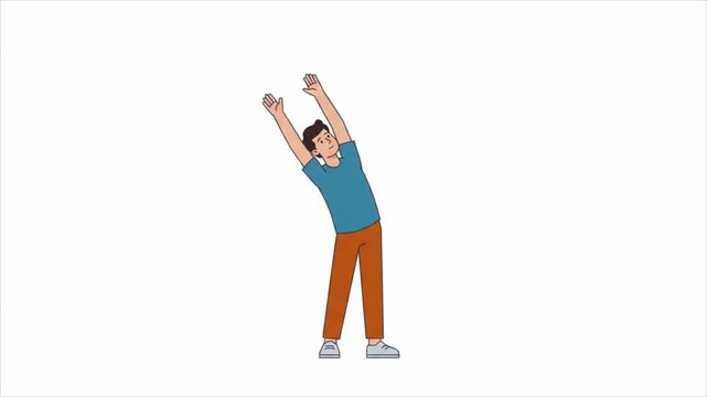 Man performing torso side bend exercise in 2D flat animation style