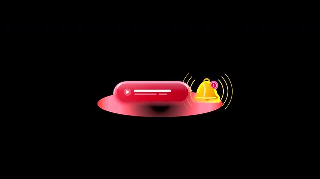 Animated 3d Red Subscribe Button With Ringing Golden Notification Bell Toggling State On Black Background