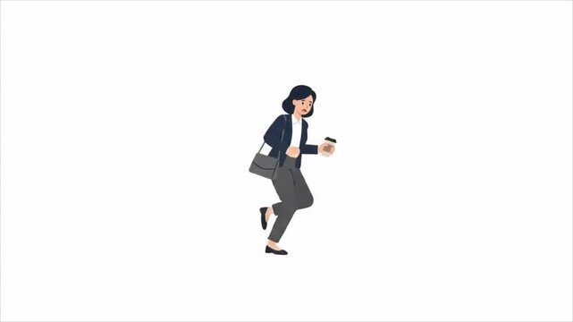 Professional woman rushing to work with coffee in 2D flat vector