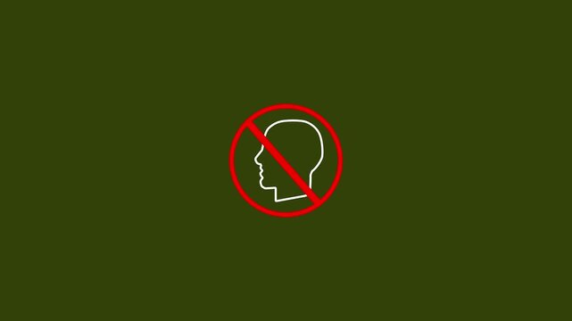 No talking sign animation, silence prohibited symbol, quiet zone warning