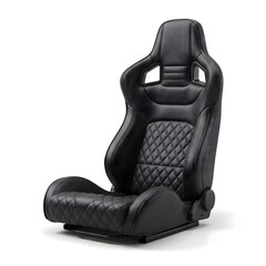 Fototapeta premium Black Leather Reclinable Sport Bucket Seat with Diamond Stitching Isolated on White Background 3D Illustration