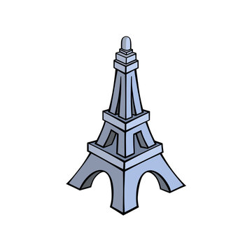 Stylized Eiffel Tower landmark illustration in cool blue tones with bold black outlines isolated on a transparent background graphic design