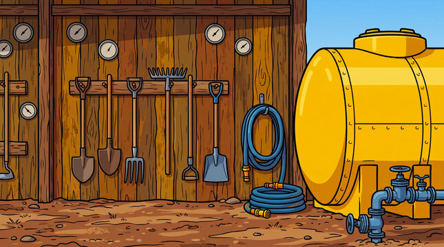 2D Flat Empty Farm toolshed and Irrigation Corner