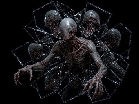 Creepy Broken Mirror Monster Character Dark Fantasy Illustration