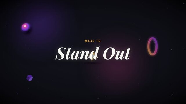Kinetic typography motion graphics promo with bold text animation, glowing 3D shapes and dark neon gradient background, blank logo space
