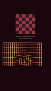 Vertical 9:16 animated grid warp audio bulging syllables in coral and magenta on a dark background. Seamless looping 4K motion graphics in portrait format for reels, shorts, stories and music videos, 