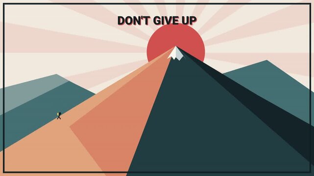 Don't Give Up Motivational Retro Mountain Climbing Typography Animation