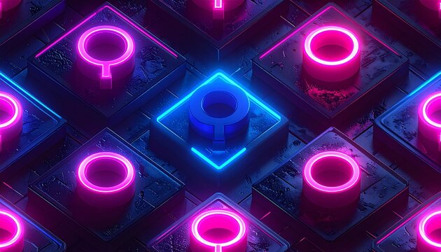 Abstract Cybernetic Grid with Illuminated Rings and Central Core